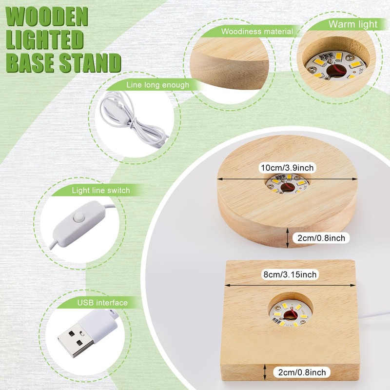 Honoson 8 Pcs Wooden LED Display Base Lighted Base for