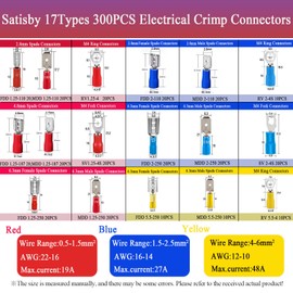 Crimping Pliers Cable Lugs Set Cable Lug Pliers for 0.50-6.00 mm² Cable Sleeves 17 Types 300 Pieces Insulated Cable Lugs Set with Pliers