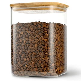 D2scrma 122oz Airtight Glass Square Storage Canister with Bamboo Lid Set of 1 (3600ml) Gallon Glass Jars Large Kitchen Canister for Sugar, Flour, Cookies and Coffee beans (‎with Black Lable)