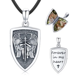 Eusense Archangel Michael/Saint Christopher/Saint Jude Thaddeus/Seven Archangels/Holy Mary/Jesus Cross Pendant Amulet Necklace 925 Silver Christian Chain Jewellery Men Women, Sterling Silver, No