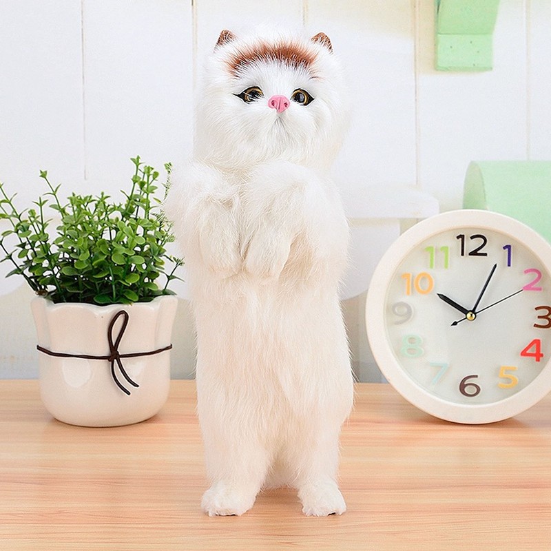 Furry Cat Figurine Realistic Simulated Adorable Lovely Decorative Plush Cat