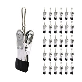 BERYLER 30PCS Small Clothes Pin with Hook for Easy Hanging, Stainless Steel Clothespins, Metal Laundry Grip Clips, Anti Rust, Multipurpose
