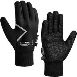 EVO Fitness Thermal Winter Cycling Gloves Men Women Insulated Warm Thin Running Bike Driving Riding Skiing Hiking Walking Gloves Touch screen Sports Windproof Anti-Slip Grip Elastic (Black, M)