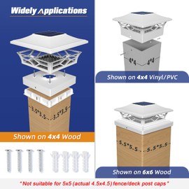 APONUO Solar Post Cap Lights,4x4 Post Solar Lights Warm White/Cool White LED Light Outdoor Waterproof,Fence Post Solar Lights for 4x4/6x6 Wood Fence/Deck Post Caps,4x4 Vinyl Post Caps,White,12 Pack