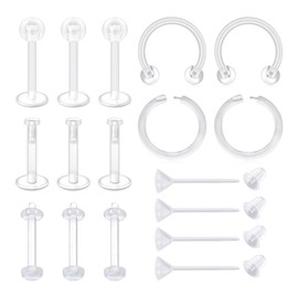VCMART Clear Earrings for Sports Work Surgery Mix Set Plastic Clear Piercing Retainer Clear Cartilage Helix Tragus Conch Daith Ear Lobe Septum Nose Lip Labret Monroe Piercing Retainer 16g 20g