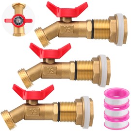 JaGely 3 Sets Brass Rain Barrel Spigot Kit with Heavy Duty Bulkhead Fitting Quarter Turn Ball Valve Rain Barrel Faucet for Aquariums, Water Tanks, Tubs, Pools(Red)