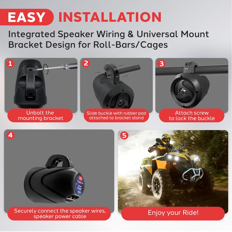 Pyle 4” Waterproof Off-Road Speakers, 900W Compact Power Sport Speaker