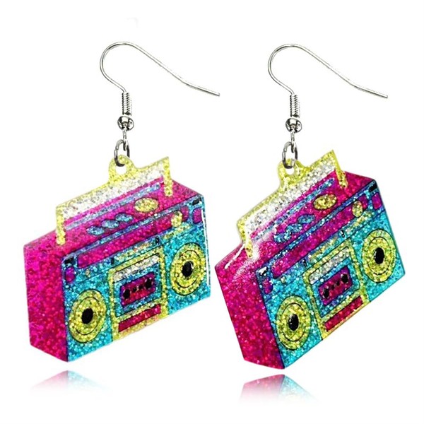 Retro Fashion Acrylic Magnetic Tape Earrings for 80’s Party Women