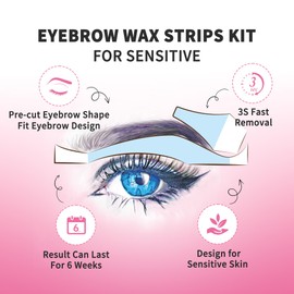 Beauty7 Eyebrow Wax Strips Fit Wax Strips Pre-Cut Eyebrow Wax 24 Pieces Eyebrow Wax Strips with 4 Pieces Wax Remover Cloths Hair Removal Strips Suitable for Sensitive Skin Women