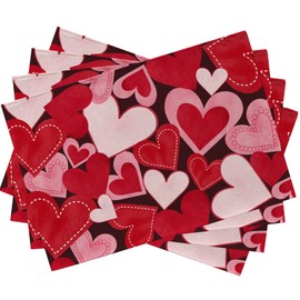 Seliem Red Pink Love Hearts Placemats Set of 4, Happy Valentine's Day White Farmhouse Dining Table Place Mats Home Kitchen Decor, Vintage Wedding Anniversary Holiday Decoration 12 x 18 Inch