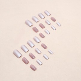 Pikabows Press On Nails Medium Square Pink Glitter Fake Nails Acrylic False Nail Tips Kit Glue on Nails for Women