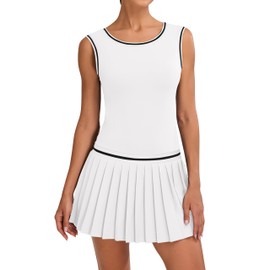 Blooming Jelly Women's Athletic Tennis Golf Dress Summer Casual Color Block Outfits with Built in Shorts(White,Small)