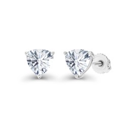 925 Sterling Silver 6mm Triangle Trillion Cut Created White Sapphire April Birthstone Screwback Stud Earrings