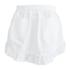 CRB Fashion Waist Apron Kitchen Cooking Restaurant 100% Cotton Bistro Half Aprons with Pockets For Girl Woman, White Ii, One Size