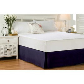 Whitecottonworld Full Size Bed Skirt 600 TC Egyptian Cotton 16 Inch Drop Easy Fit - Bed Skirt for Full 54x75 Inch Beds - Center & Corner Pleats, Navy Blue