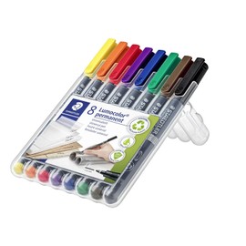 STAEDTLER Lumocolor Universal Pen, Fine, Felt Tip, Permanent Marker, Box of 8 Assorted Color Pens, 0.6mm 318 WP8, Multicolour, pack of 8 (318 WP8 ST)