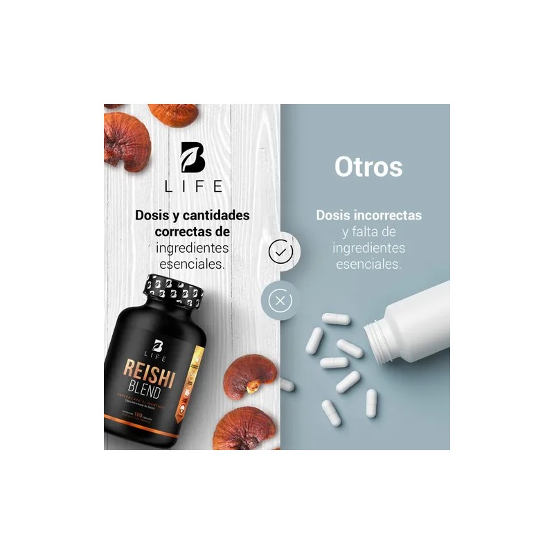 Hongo Reishi 100 Cáps Antioxidante Antiinflamatorio. B Life Sabor Sin