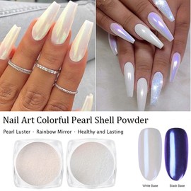 7 Colors Chrome Nail Powder, Iridescent Aurora Metallic Mirror Effect Dip Nail Powder Kit, White Pearl Shell Glitter Nail Art Manicure for Nails,Gel Polish Holographic Mermaid Pigment,Gifts for Women