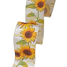 Präsent - Sunflowers Printed Ribbon Cream 20-m-Roll 40 mm width