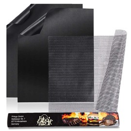 Pritogo BBQ Grill Mat Set of 3 (40 x 33 cm) Oven Charcoal Electric Gas Reusable Baking Mat Can Be Cut to Size