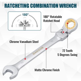 DAKCOS 10mm Flexible Head Spanner Dual Heads Ratchet Combination Wrench Spanner Chrome Vanadium Steel