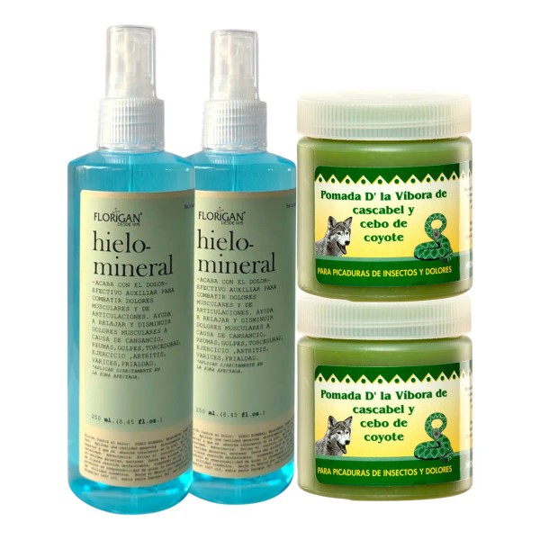 Hielo Mineral Florigan 250ml 2pz +2 Pomada Vibora Para Dolor