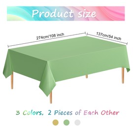 Joycloth - 6 manteles desechables de plástico, 137 x 274 cm, color oro blanco, verde salvia, impermeables, desechables rectangulares para baby shower, boda, cumpleaños, decoración de fiestas temáticas