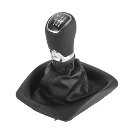 INFINAUTO 6 Speed Manual Gear Shifter Knob with Cover, Gearbox Stick Shifter Lever Knob for Skoda Octavia 2004-2013 Plastic Faux Leather Black Chrome, 1 Pc