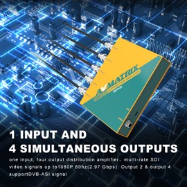 AVMATRIX SD1141 Distribution Amplifier 1 Input 4 Output Audio Video SD HD 3G-SDI Splitter 1080P for Projector Monitor Re-clocking Automatic Input Signal for Live Streaming (SD1141 Distributer)