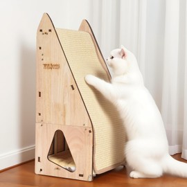 FIVLOCCEN Enhanced Wood-Framed Cat Scratching Post: Large Sisal Cat Scratcher, Integrated Scratch Post Pad Condo Tunnel House. All-in-One Space Saver for Multi-Cat & Budget-Friendly Homes(24in)