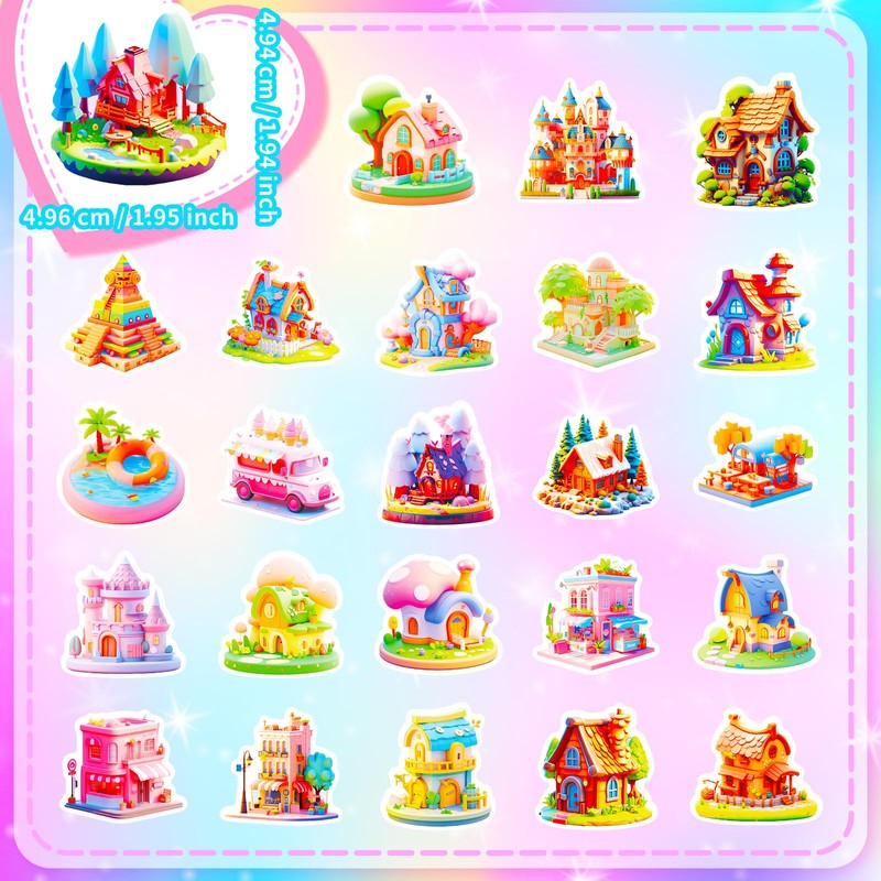 Mistree 50 Stickers House, Villa, Tree House, Castle, Funny Stickers,