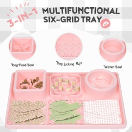 Slow Feeder Bowl Anti-slip Licking Mat for Medium Dogs and Puppies, Slow Feeding Lick Mat for Dogs and Cats Training Anxiety Boredom Relief (Pink)