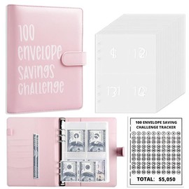 【CLOUDSEA】100 Envelopes Money Saving Challenge - A5 Money Saver Budget Binder Book with Cash Envelopes and Numbers, 100-Days of Easy and Funny Ways to Save $5,050 Cash Envelope Challenge Binder, Black:_pink