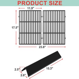 WEBROIL Grill Grates & 15.3" Flavorizer Bars for Weber Spirit I/II 300 Series, for Weber Spirit S-310,E-310,S-320,E-320,SP-330,SP-320,S-330,SP-310 Grills with Front Control Knobs,for Weber 7638 7636