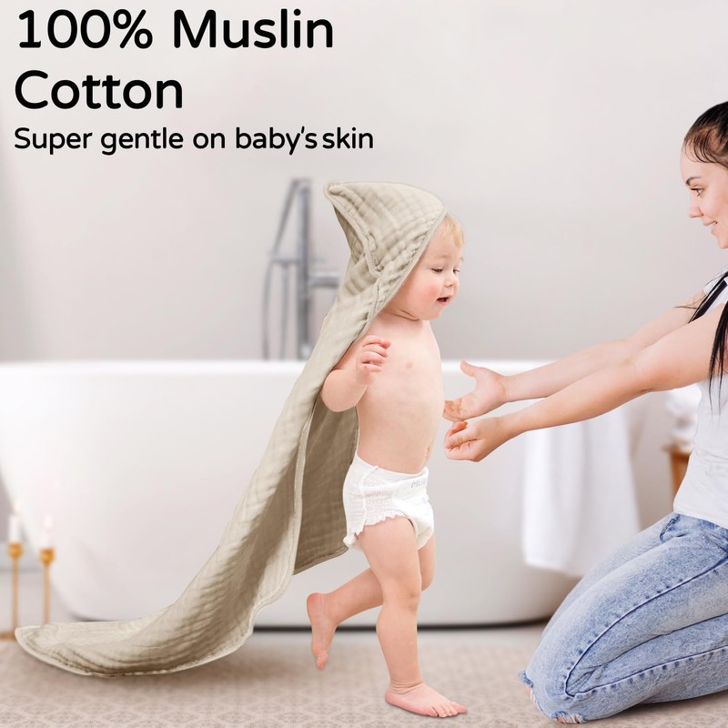 Yoofoss Hooded Baby Towels for Newborn 100% Muslin Cotton Baby
