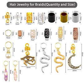 Messen 121Pcs Dreadlocks Jewelry Crystal Wire Wrapped Loc Adornment Imitation Wood Beads Braid Accessories Hair Cuffs Beard Tube Beads Pearl Pendants 