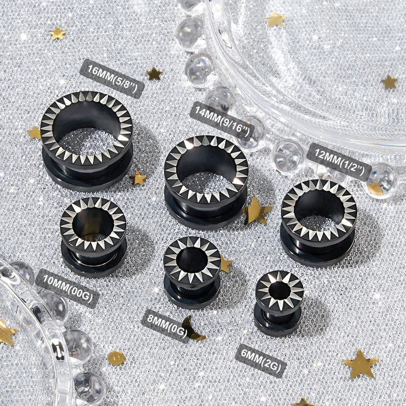 Qmcandy 8pcs Stainless Steel Gauges for Ear Tunnels Plugs with
