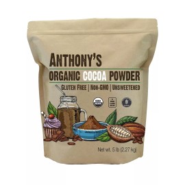 Anthony's Organic Raw COCOA POWDER Gluten-Free Non-Gmo~ 5 Lbs~by Anthony's~Read Docs.