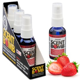 Scent Bomb Air Freshener Spray, Long-Lasting Odor Eliminator - Effective Deodorizer for Home & Car, Fresh Room Spray for Kitchen, Bathroom & Smell Neutralizer - 1 oz Pack of 4, Strawberry Scent