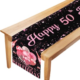 LUKIUP Table Runner 50th Birthday Pink Happy 50th Birthday Table Runner for 50th Birthday Celebration Party Dinner Table Linen Cloth Decoration for Men Women Anniversary Home Kitchen Outdoor