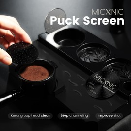 MICXNIC Puck Screen 58mm, 0.8mm Thin Reusable Coffee Screen for 58mm Portafilter, Double Layer Filter, Stainless Steel Titanium, 2Pcs, Black Silver