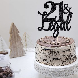 Qertesl - Decoración para tartas de cumpleaños con purpurina negra de 21 años, decoración para tartas de 21 cumpleaños, decoración para tartas de 21 aniversario, decoraciones para fiestas de cumpleaños para niños y niñas