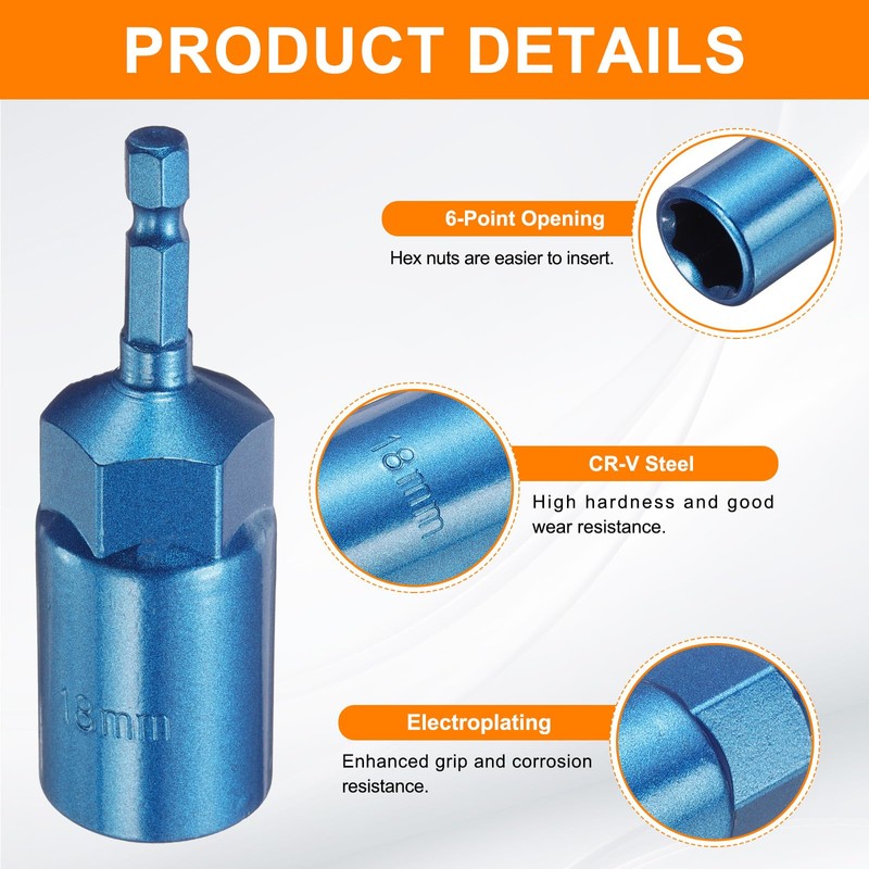 sourcing map Nut Driver 18mm Hex Drive Socket CR-V Steel