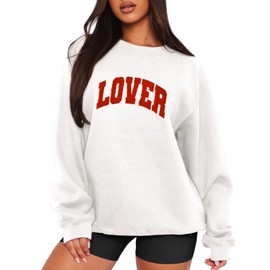 MAPICK Lover Crewneck Sweatshirt Women Chenille Patch Sweaters Oversized Long Sleeve Clothes(White, Large)