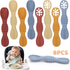 8PCS Juego Cucharas Masticables de Silicona, con Protuberancias para Dentición, sin BPA, 2 en 1 Cubiertos,Apto para Microondas y Lavavajillas