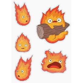 SS&Ds - Calcifer's Faces -Howls Moving Castle (Set of 5) You Vinyl Decal Sticker 5 inch for Cars, Trucks, Motorcycles, Boats & Laptops- SS&Ds - 1141