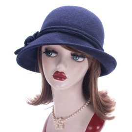 Lawliet Womens Retro Collapsible Soft Knit Wool Cloche Hat Bucket Flower A466 (Navy Blue)