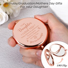Daughter Gifts from Mom Compact Mirror for Daughter, Boo Basket Stuffer for Women Birthday Gifts for Daughter from Mother of the Bride, Graduation Wedding Anniversary Christmas, Rose Gold Daughters