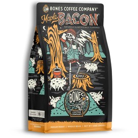 Bones Coffee Company Maple Bacon Flavored Coffee Beans, Whole Bean Coffee Medium Roast Low Acid, Maple Bacon Flavor (12 oz)