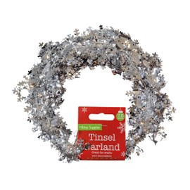 Silver Snowflake Tinsel Garland Wire | 7.5 or 15 meters | Indoor Christmas Garland | Christmas Wreath Moldable Garland (15 Meters)